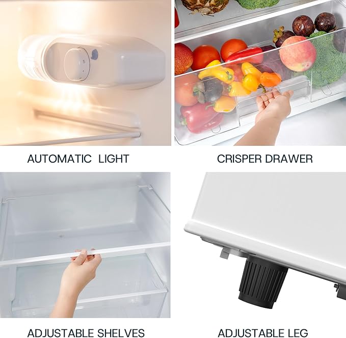 Upstreman 7.7 Cu Ft White Large Capacity Refrigerator with Freezer, Energy Efficient Compact Refrigerator, Adjustable Thermostat & Reversible Door for Apartment, Dorm, Office, Kitchen，White (BD-75)