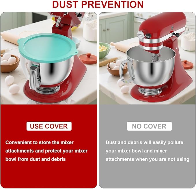 Silicone Covers for Kitchenaid Ice Cream Bowl, Silicone Lid Compatible with Kitchenaid Tilt-Head Stand Mixer 4.5-5 Quart Stainless Steel Bowls, Dishwasher Freezer Safe