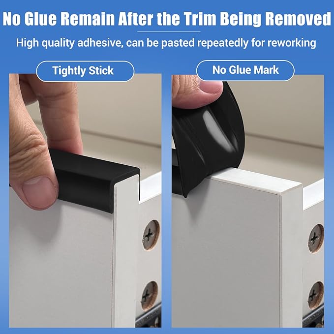 Rubber Edge Trim, Self-Adhesive U Channel Edge Protector for Plywood, Cabinet, 3/4" Wood Edge Banding, Flexible Furniture Repair, EPDM Material, Fit 3/4"(19mm), Length 20Ft, Black Color