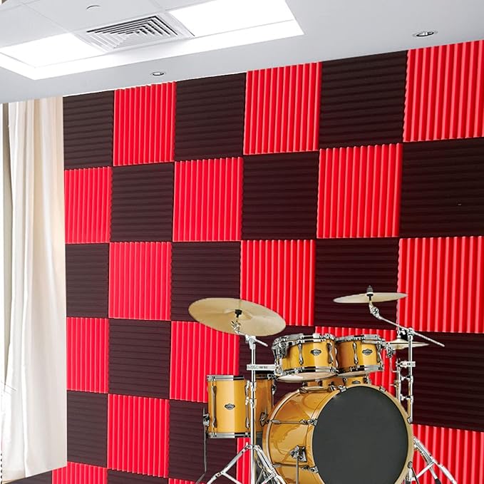 96 Pack Black/RED 12 "X 12 "X1" Acoustic Panels Studio Soundproofing Foam Wedge Tiles,