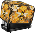 Toaster Cover 2 Slice with Pockets, Flowers And Honey Bee Vintage Yellow Print Kitchen Accessories Decor Bread Maker Oven Protector Covers Dust Proof Fingerprint Covers