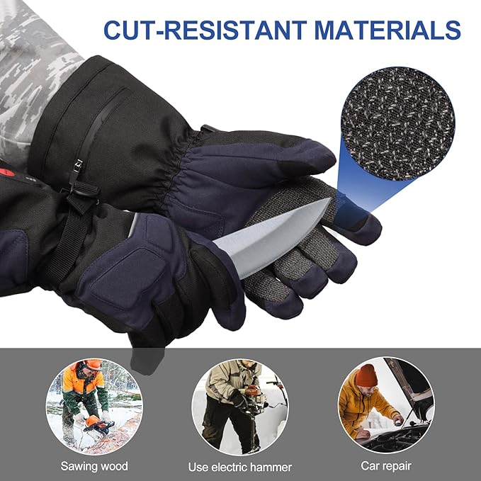 SNOW DEER Heated Gloves for Men Women - Rechargeable, Waterproof, Cut-Resistant with Touchscreen for Winter Outdoor Work Camping Warmer