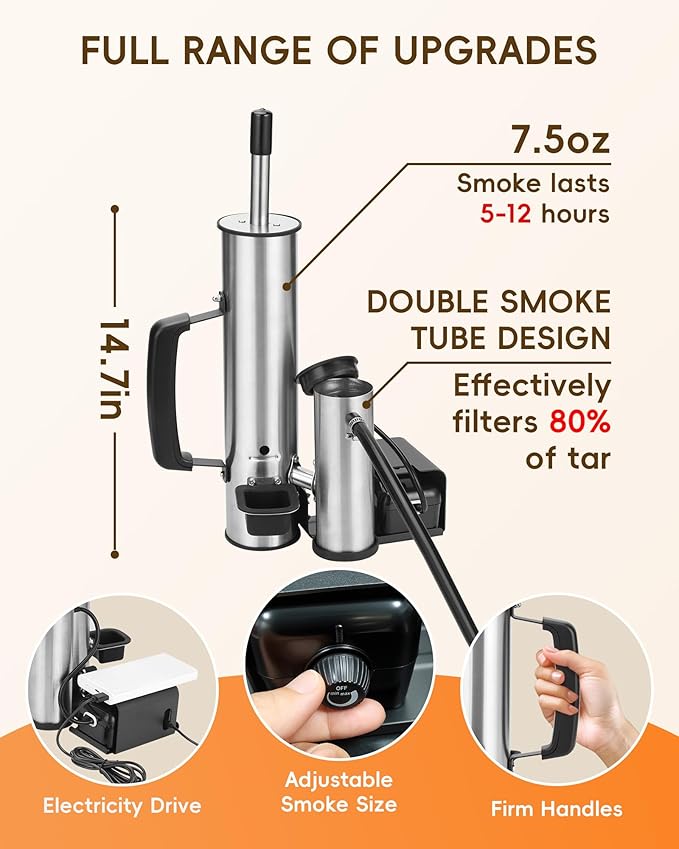 Cold Smoke Generator for Any Grill - 304 Stainless Steel Smoker Tube, Double Tube to Cut Tar for Non-Greasy Taste, Anti-Scald Handle, Camping/Backyard BBQ, Savor Rich Clean Flavor Easily