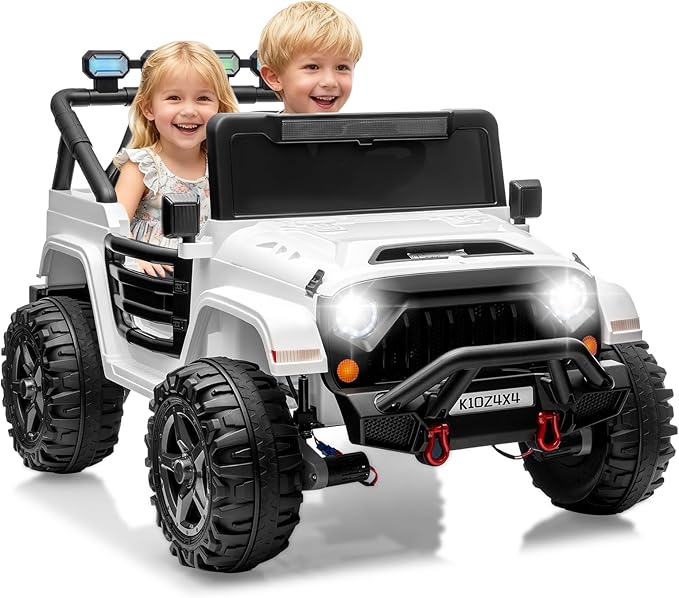 2 Seater Ride on Car Toy for Kids, 24V 4x4 Ride-on Truck, w/Parent Control, Soft Start, 3 Speed, 4-Wheeler Suspension, Bluetooth, LED Lights, Electric Car for Kids Toddler Ages 3-8, White