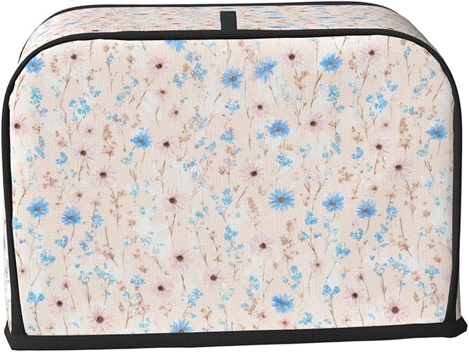 2 Slice Toaster Cover for Kitchen Wildflower Pattern Pastel Botanical Waterproof Dustproof Toaster Dust Cover with Side Pockets Decorative Universal Cover for Wide Slot Toasters Small Appliances