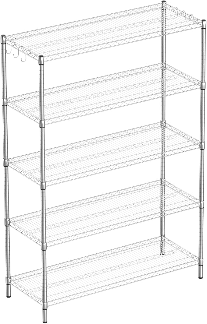 5-Shelf Adjustable Metal Shelf Wire Shelving Unit Heavy Duty Storage Rack Display Shelf for Office,Kitchen,Bedroom,Bathroom,Laundry,Pantry Basement,Garage(Chrome,48" L x 18" W x 72" H)