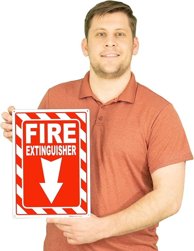 Brimar - 10" x 14" - Fire Extinguisher Sign - Polyethylene Plastic - Safety Promotion - High Visibility