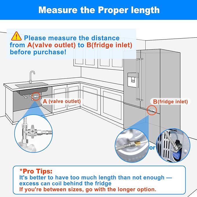 Refrigerator water line - 6 FT Premium Stainless Steel Braided Ice Maker Water Hose,Food grade PEX Inner Tube Fridge Water Line with 1/4" Fittings for Refrigerator Ice Maker