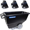 Magnum Tilt Truck, 1/2 Cu. Yd. Capacity Dump Cart with Non-Marking 12” Wheels & 5” Casters for Handling, Transporting on Construction Jobsites, 750 lbs, Trash Cart with Wheels DUC12T-NM-04PK (4-Pack)