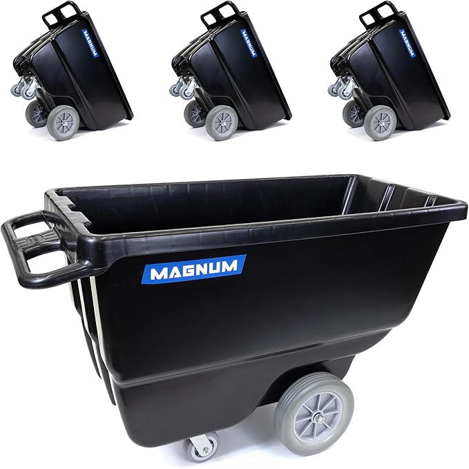 Magnum Tilt Truck, 1/2 Cu. Yd. Capacity Dump Cart with Non-Marking 12” Wheels & 5” Casters for Handling, Transporting on Construction Jobsites, 750 lbs, Trash Cart with Wheels DUC12T-NM-04PK (4-Pack)