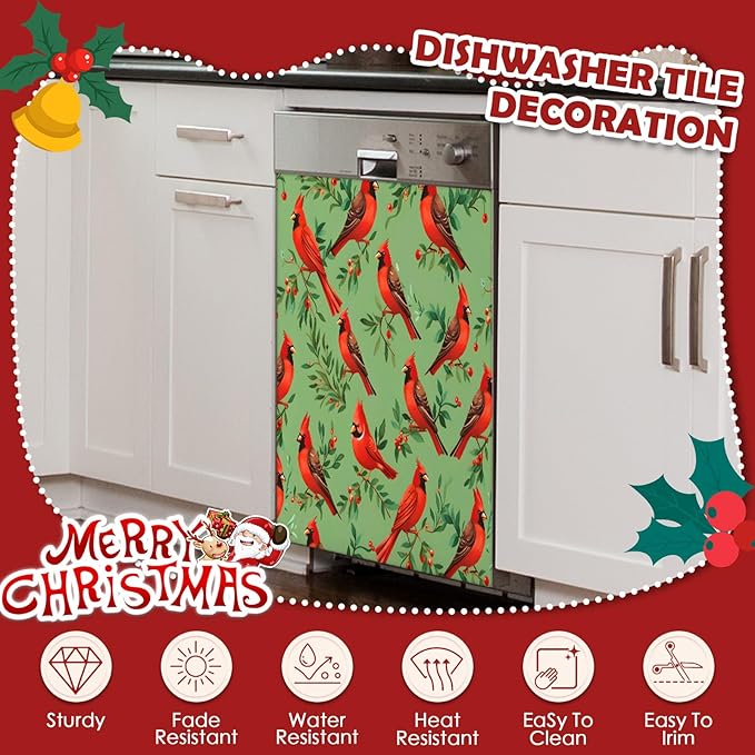 Cardinal Dishwasher Magnet Cover, 23" W x 26" H Fridge Magnetic Stickers Reuseable Magnet Panel Decal Cover for Washing Machine Fridge Microwave Cabinet Kitchen Christmas Decoration