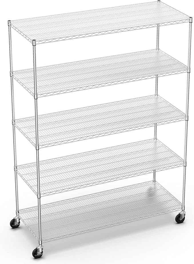 5 Tier 7500lbs Capacity NSF Metal Shelf Wire Shelving Unit, Heavy Duty Adjustable Storage Rack with Wheels & Shelf Liners for Commercial Grade Utility Steel Storage Rack, Chrome - 82"H x 60"L x 24"D
