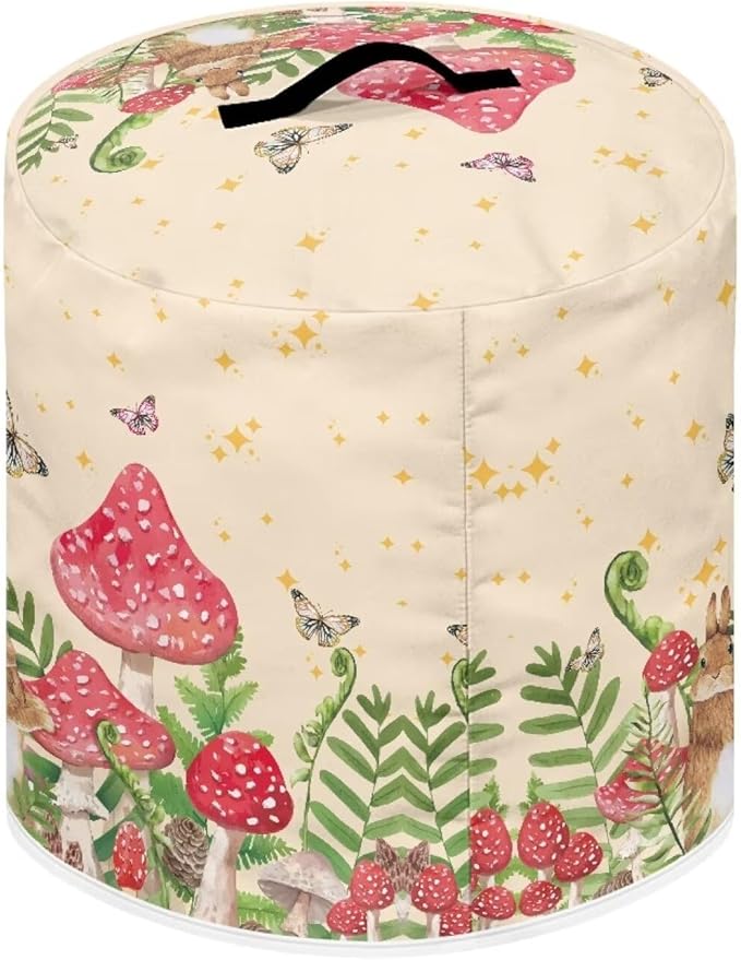 TODIYADDU Mushroom Rabbit Pressure Cooker Cover for Women Floral Butterfly Instant Pot Cover with Handle and Pocket for Rice Cooker Air Fryer Universal Kitchen Appliance Covers Storage Case Gifts