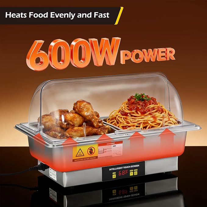 Dyna-Living Electric Chafing Dishes for Buffet, 9.5QT Half Size Chafing Dish Buffet Set 600W Electric Buffet Servers and Warmers with Temp Control Display Roll Top Food Warmers for Parties Catering