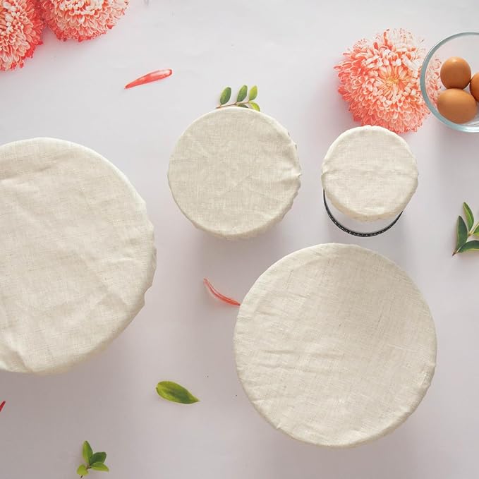 5 Pack Reusable Bowl Covers for Bread Proofing, 100% Pure Linen Bowl Covers 4/6/8/10/12 Inch, Elastic Lids for Sourdough, Dough Proofing and Food Storage