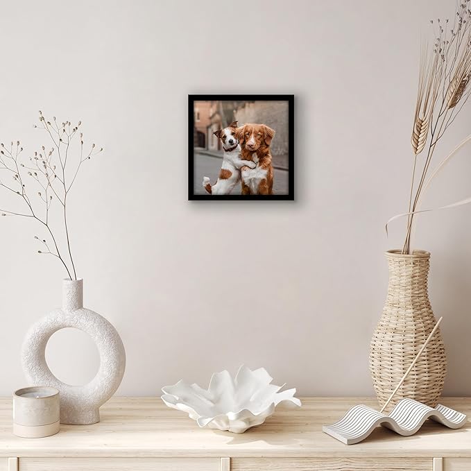 Americanflat 6x6 Picture Frame with Shatter-Resistant Glass - Streamline Collection - Thin Border Square Frame for Tabletop and Wall Display - Hanging Hardware and Easel Stand Included - Black