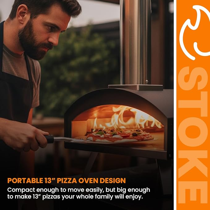 Stoke 13 Inch Outdoor Pizza Oven – Wood Pellet Portable Pizza Oven for Backyard, Camping, or Tailgating – Stainless Steel Oven with Pizza Stone & Accessories