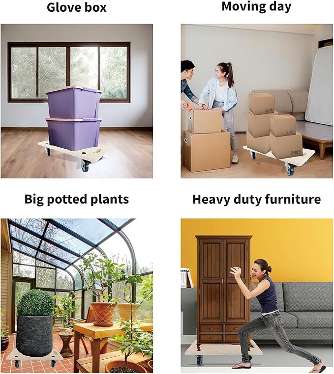 Furniture Mover Dolly Portable Wood Rolling Mover for Heavy Furniture Sofa Cabinet Refrigerator, with 4 360° Rotatable Rubber Universal Wheels, 551 Lbs Capacity, Black (Hardwood Rectangle)