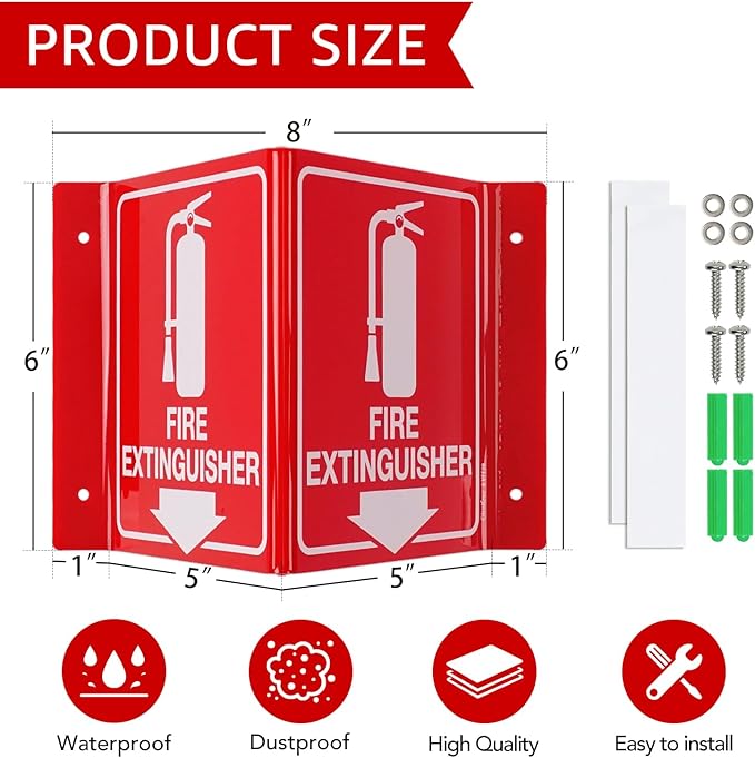 GicnKeuz Fire Extinguisher Sign with Down Arrow, 8" x 6" Fire Extinguisher Two-Sided Acrylic Projecting V-Sign, Including Screws, Easy to Install, Home Office/Business Use (8 Pack)