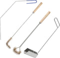 4 Pcs Fryer Cleaning Tools, L Shaped Brass Bristles Fryer Deep Cleaning Brush, Deep Fryer Crumb Scoop, Fryer Deep Cleanout Rod, Long Handle Fryer Basket Brush for Restaurant Air Fryer