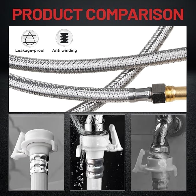 Dishwasher Installation Kit, 10FT Supply Line with 3/8 Inch Compression Ends, 3/8 Inch MIP Elbow and 3/4 Inch FHT Elbow, Braided Stainless Steel Dishwasher Connectors, 41060