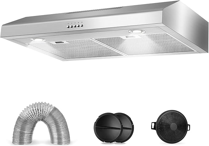 Range hood 30 Inch Under Cabinet,450 CFM Ducted/Ductless Vent Hood for Kitchen With Bright Light, Quiet Operation and 3 Speed Exhaust Fan