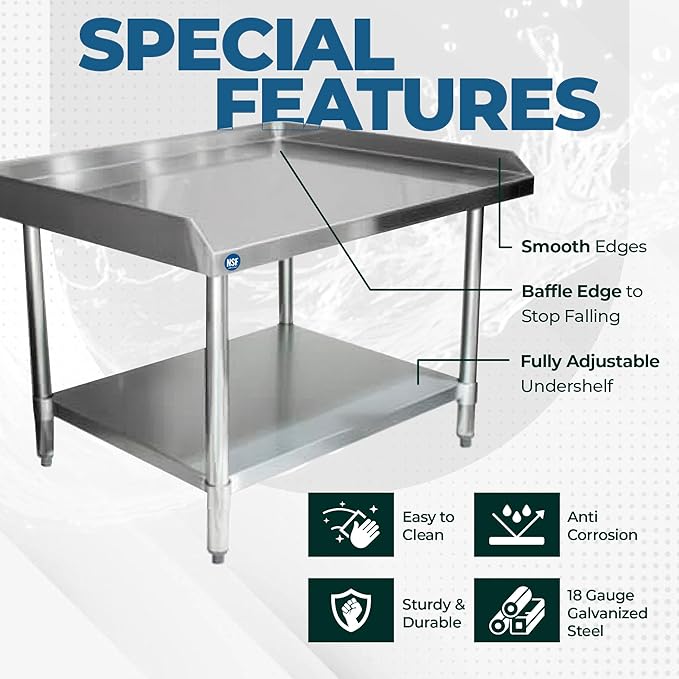 30" x 24" Stainless Steel Equipment Grill Stand with Undershelf | Heavy Duty 18-Gauge Top | NSF Certified Table for Commercial Kitchens & Utility Use