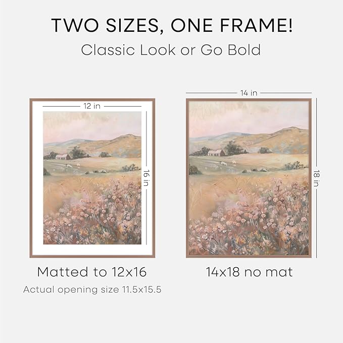 Homeforia 14x18 Picture Frame Mocha, High End Metal 14x18 Poster Frames with Mat 12x16 Photo, 14 x 18 Mocha Frame Matted to 12 by 16 Print, 18by14 Thin Hanging Frames, Tempered Glass, Wall Kit, Set of 1