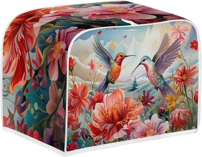 Hummingbird Flowers Print 4 Slice Toaster Cover for Home Kitchen Accessories Decor Dustproof Fingerprint Protectors for Kitchen Small Appliance