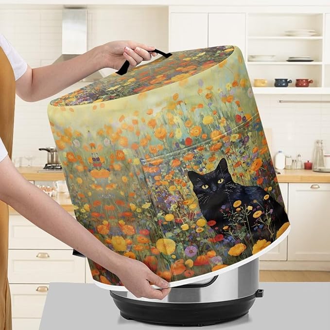 Xoenoiee Black Cat Foral Pattern Kitchen Appliance Dust Cover with Pockets, Electric Pressure Cooker Cover Compatible with Rice Cooker Cover Air Fryer Cover, for 3 Qt Pot