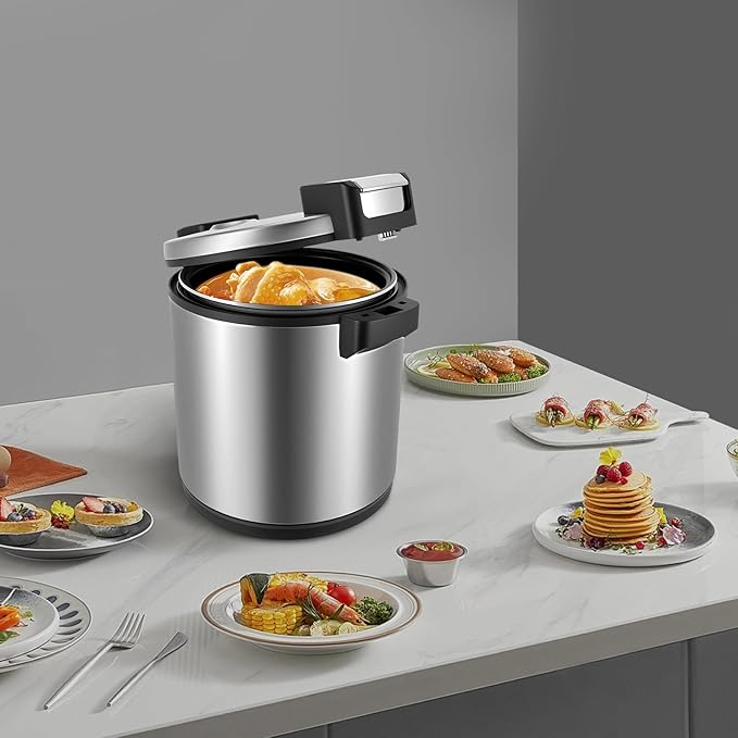 23L Electric Rice Warmer, 110W Commercial Food Warmer,Food Warmer With Rice Spoon,Stainless Steel Hot Holding Cabinet With Temperature Settings For Rice Soup Stew, Commercial Home Kitchen Use