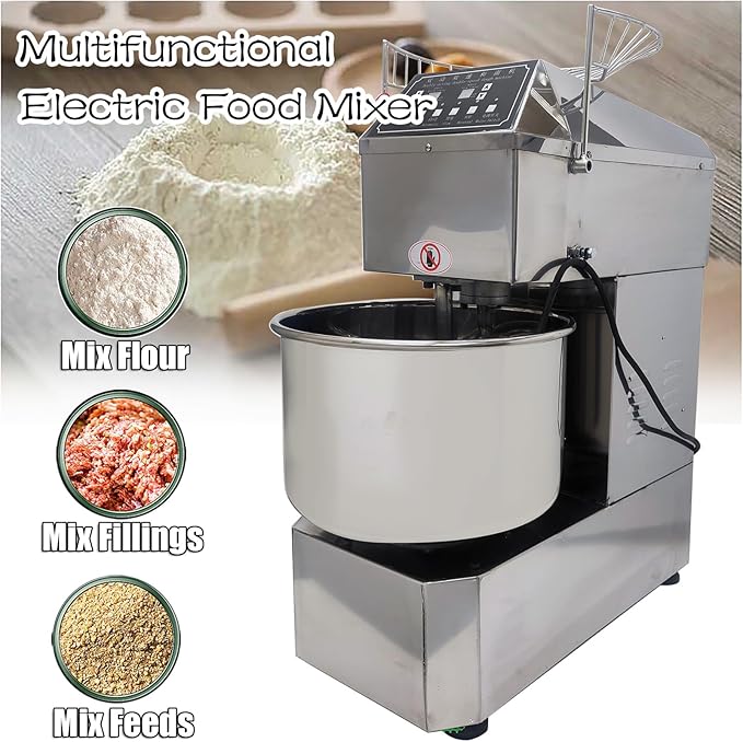 INTSUPERMAI Commercial Dough Mixer Machine 30QT Stand Flour Mixing Machine Electric Food Stand Mixer with Double Action Double Speed Spiral Mixing Time Setting 110V 30L Capacity