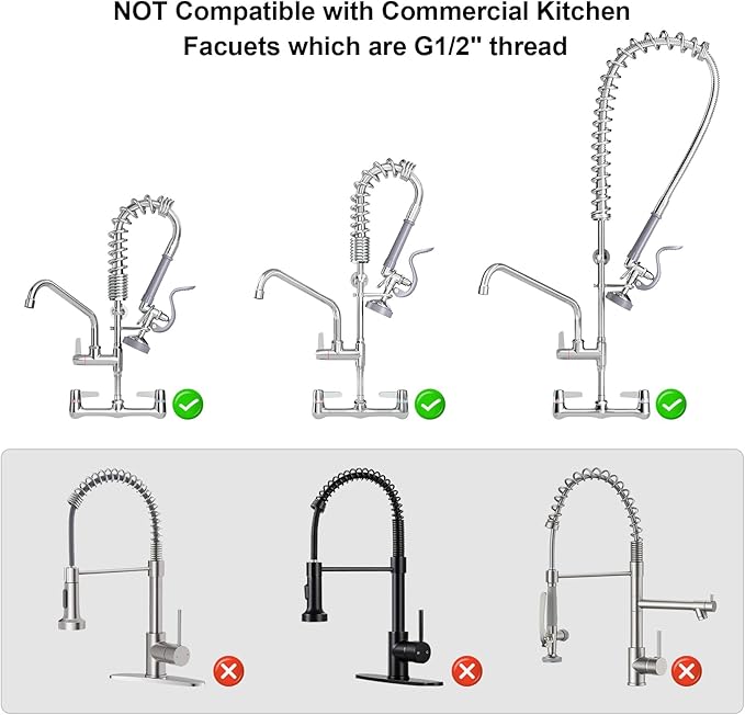Commercial Sink Sprayer, 1.42GPM Pre Rinse Sprayer Head with Handle Grip Assembly, Commercial Dish Sprayer Replacement Kit of Commercial Faucet, Chrome Finished(Gray)