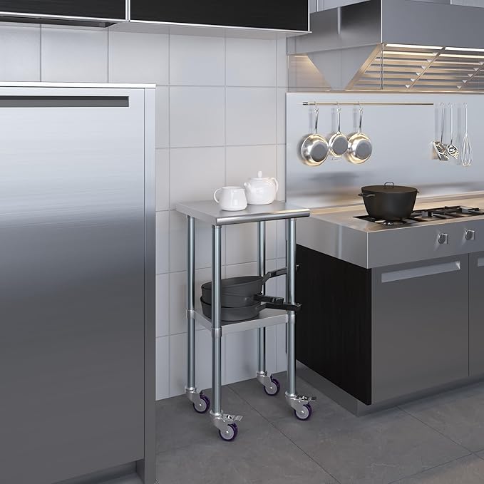 AmGood 18" Long x 18" Deep Stainless Steel Table with Casters