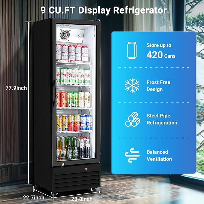 BODEGACOOLER Commercial Bar Refrigerator Glass Door,12.5 cu.ft Large Drink Fridge for Home Bar Office Beverage Refrigerator,Display Bar Cooler Fridge,Adjustable Shelves,Hold Beer,Soda Drinks,Wine