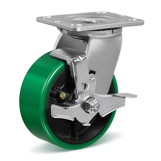 5"Caster Wheels, Heavy Duty Caster with Strong Load-Bearing, Polyurethane Wheel on Steel Hub, Supports 1000 lbs Each(1 Pack Brake)