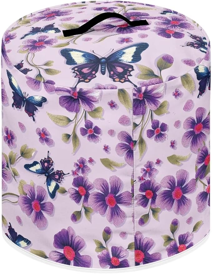 Purple Butterfly Flower Dust Cover for Kitchen Instant Pot Accessories Appliance Cover Quart Pressure Cooker Air Fryer Rice Cooker Kitchen Appliance Dust Covers with Storage Pockets Size L