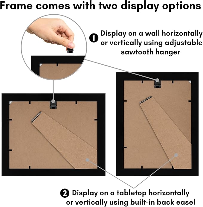 Americanflat 6x8 Picture Frame with Shatter-Resistant Glass - Use as 3x5 Frame with Mat or Display 6x8 Photo Without Mat - Signature Collection - Picture Frames for Tabletop and Wall Display - Black