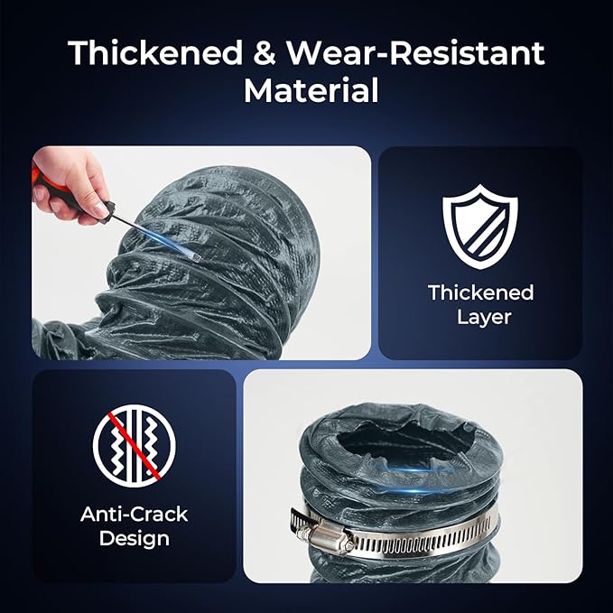 Diesel Heater Ducting 3inch 8FT, Nylon Flexible Duct Hose, Insulated Duct Vent Hose for Diesel Heater, 3D Printer, Dryer Vent, RV, Boat Blower, Ventilation Systems, Gery