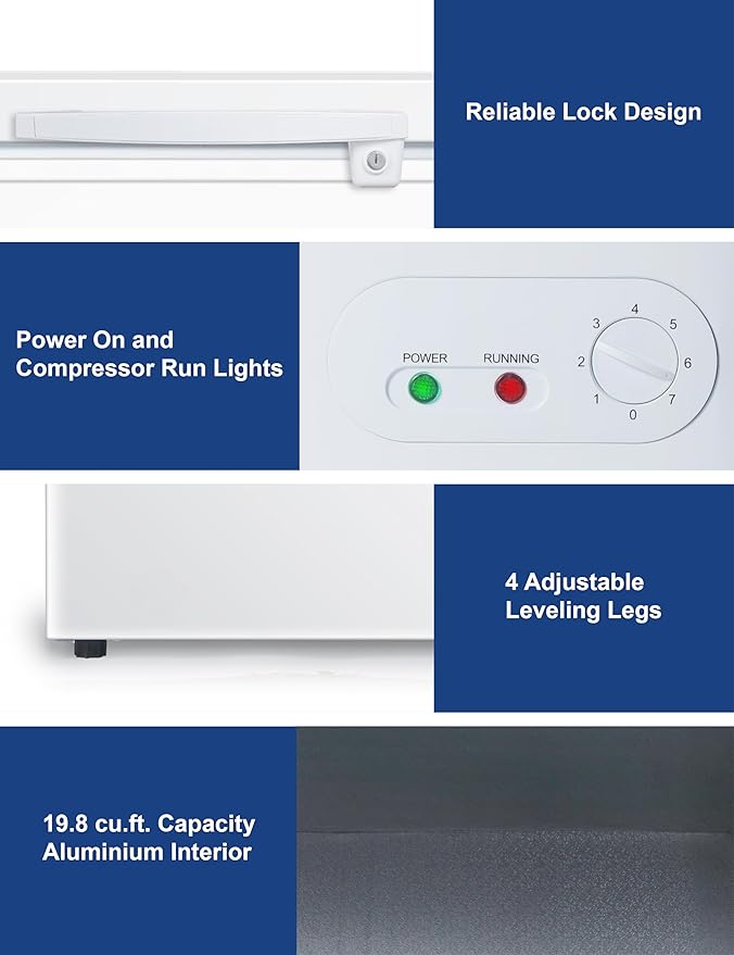 BLACK+DECKER 19.8 Cu. Ft. Chest Freezer, Deep Freezer with Top Opening, Freezer Chest with 4 Removable Storage Baskets, Mechanical Temperature Control, Manual Defrost, R600a Refrigerant,BCF1980E,White