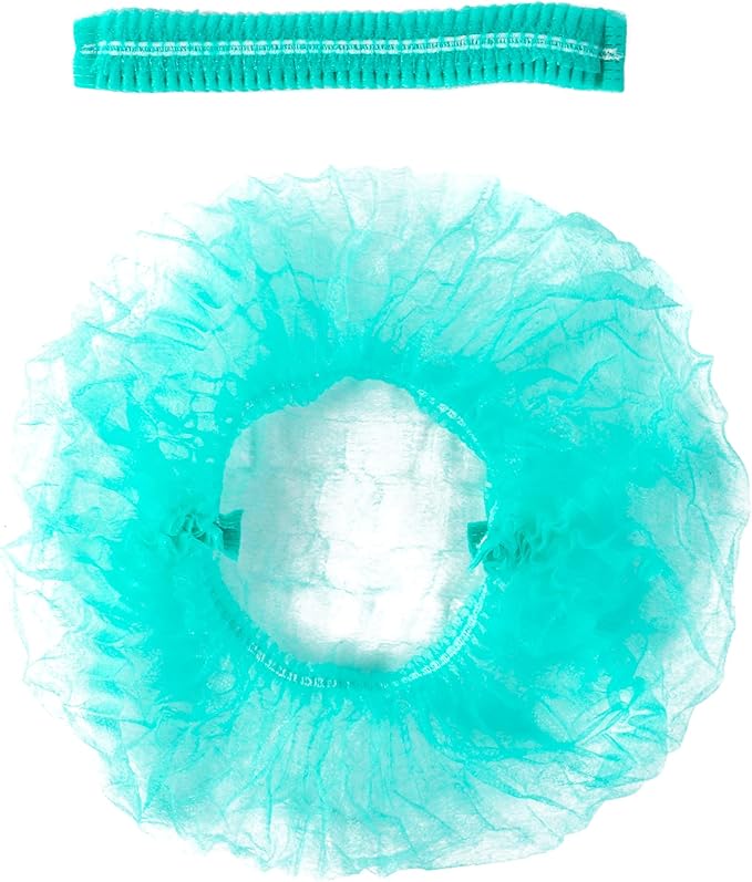 ProtectX 100-Pack Green Disposable Hair Nets, Elastic Head Cover, Bouffant Caps, Sanitation Head Cover for Food Service, Spa Men & Women - 21 inch