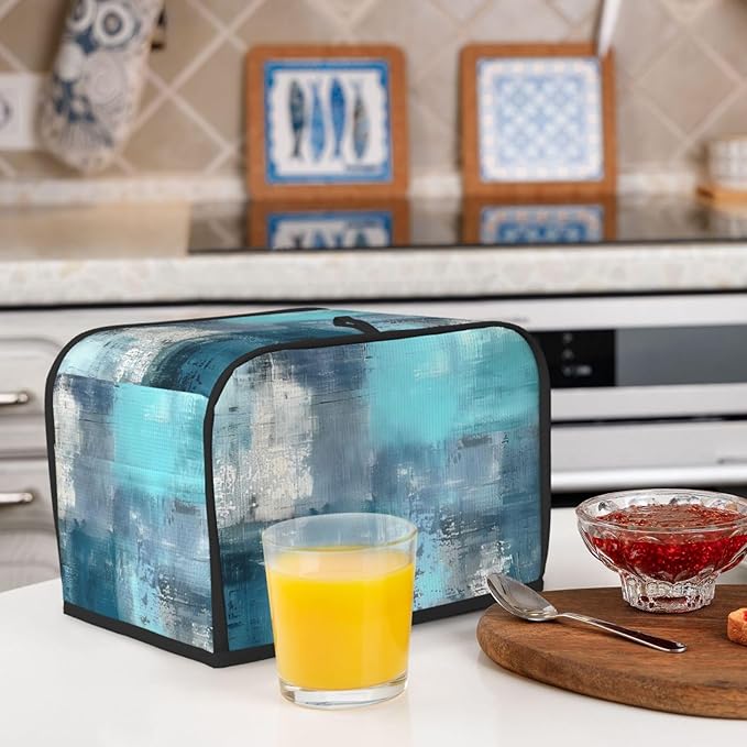 Toaster Cover 2 Slice Teal Turquoise Art Texture Waterproof Appliance Cover with Hang Loop Bread Baker Toaster Cover for Kitchen