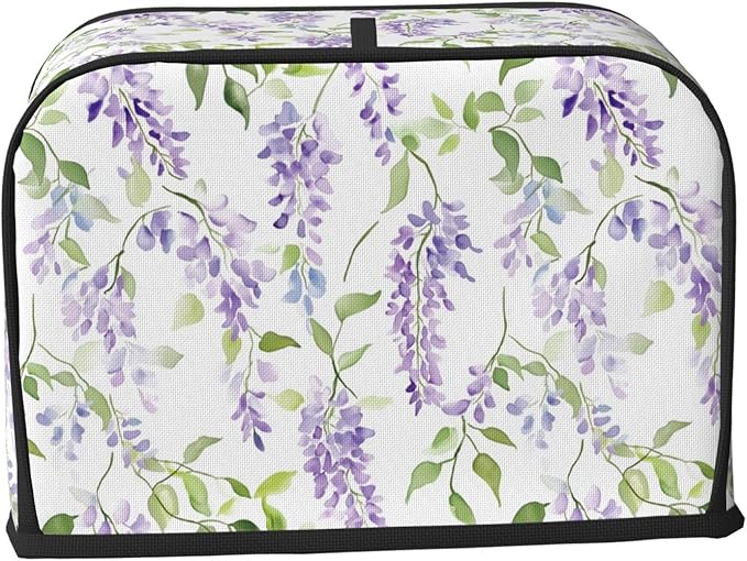 2 Slice Toaster Cover for Kitchen Lavender Flower Pattern Waterproof and Dustproof Toaster Dust Cover with Side Pockets Decorative Universal Cover for Wide Slot Toasters and Small Appliances