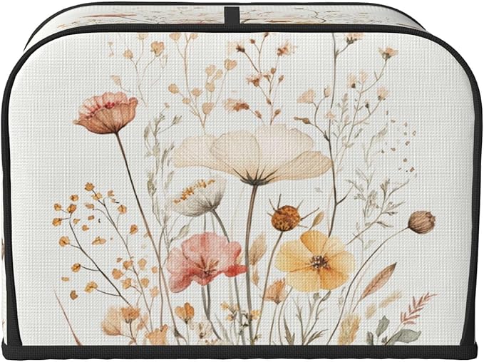 4 Slice Toaster Cover for Kitchen Watercolor Flower Botanical Waterproof and Dustproof Toaster Dust Cover with Side Pockets Decorative Universal Cover for Wide Slot Toasters and Small Appliances