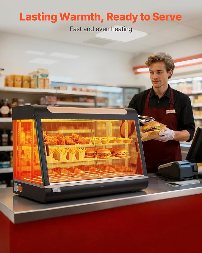 VEVOR 3-Tier Commercial Food Warmer Display, 1400W Food Display Warmer with LED Light, Top Storage and Adjustable Shelves, 86℉~185℉ Steam Heating, 137Qt/130L for Hamburger, Pizza, Bread, Fried Chicken