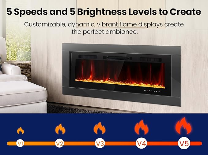 Electric Fireplace Inserts 42 Inch Wide, RealSmart Wall Mounted Fireplace 750W/1500W in-Wall Recessed Heaters with Remote Control, Timer, 12 Adjustable Color Flame & Brightness, Touch Screen