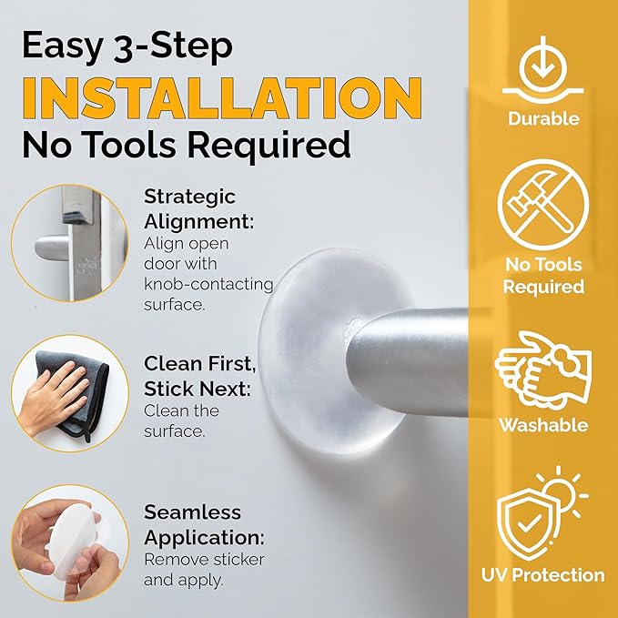 Ducki Door Stop Wall Protectors, 8 Pack Clear, Self Adhesive Reusable Solution for Stopping Wall Damage & Noise from Doors, Refrigerators, & in Your Home or Office, Durable Shock Absorbent & Discreet