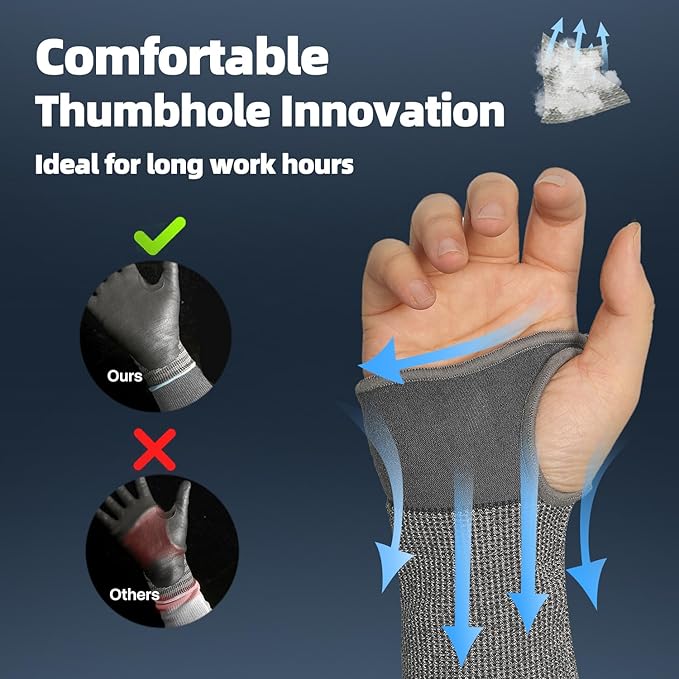 Schwer AIR-SKIN ANSI A6 Cut Resistant Arm Sleeves for Men & Women, Arm Protectors for High Risk Work, Gardening Sleeves, 100 Pairs, Dark Grey, 18 IN