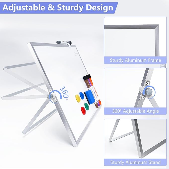 3 in 1 Blue Magnetic Dry Erase Weekly Planner&Monthly Calendar& 16"x12" Double Sided Magnetic Desktop Whiteboard with Stand,8 Markers, 4 Magnets, 1 Eraser for Office,School,Home