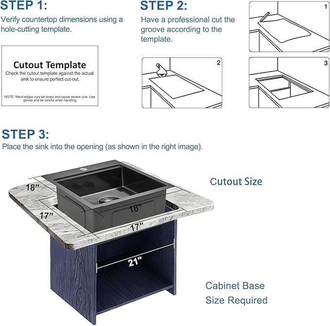 Scamall 18x18x10 Drop In Kitchen Sink Workstation, Nano Black 304 Stainless Steel Deep Single Bowl with Quick Drainage & Tarnish-Free Surface for Bar, Laundry, RV, Includes Accessories